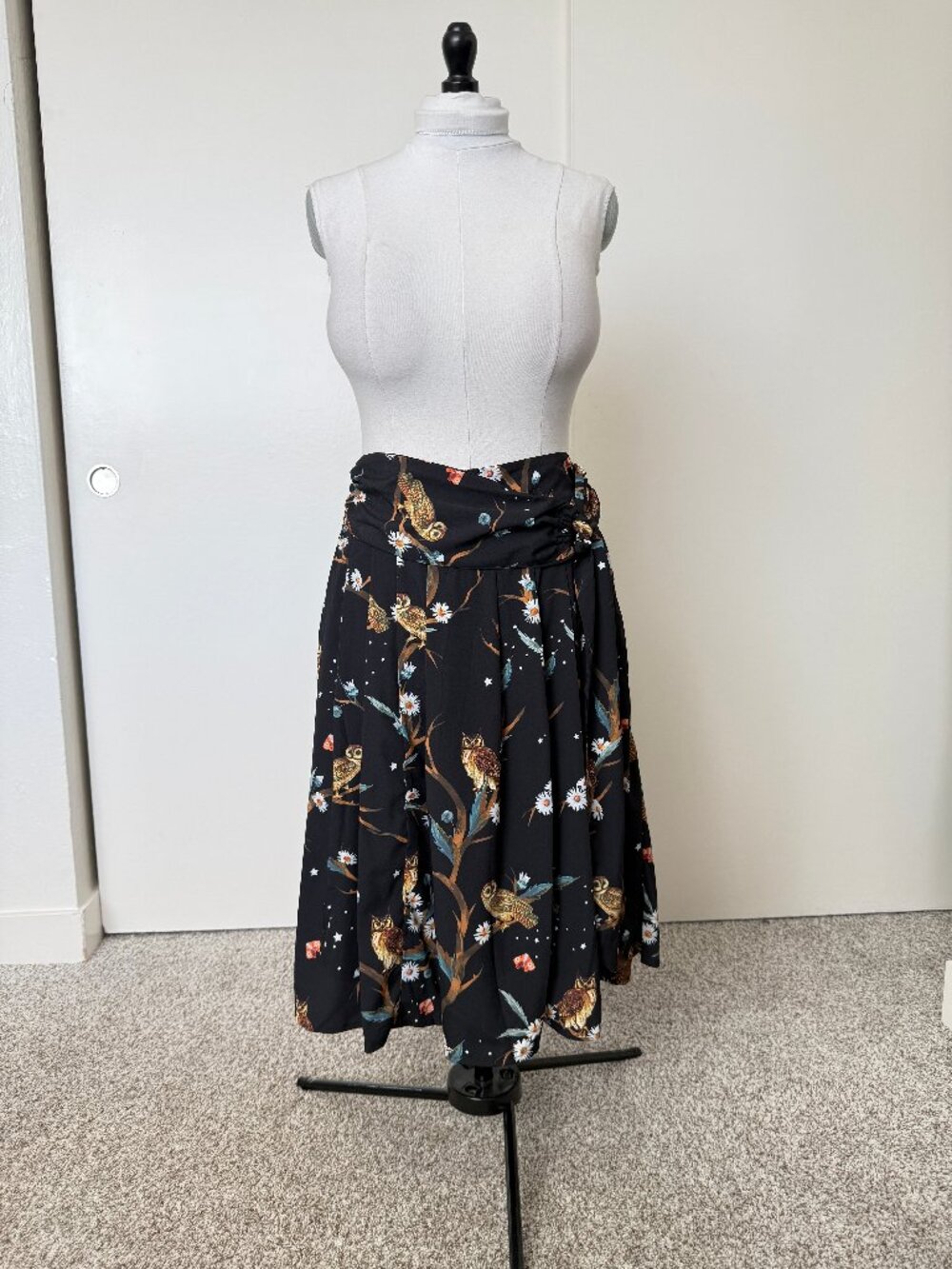 eShakti Wayward Fancies midi circle skirt in owl print.